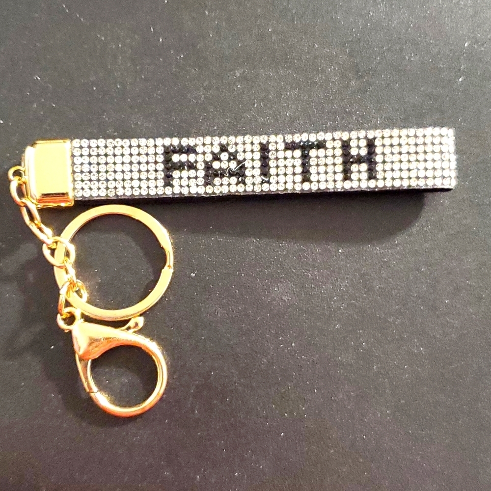 Bling Faith Keychain Rhinestones & Gold Tone Blossom NWT